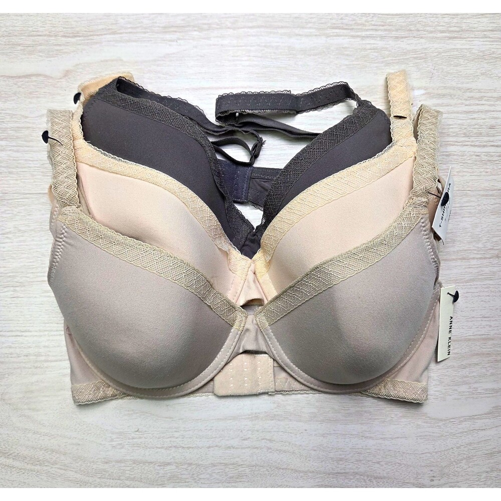 Anne Klein Womens T-Shirt Bra 34C Underwire Adjustable Straps Hook & Eye 3 pack